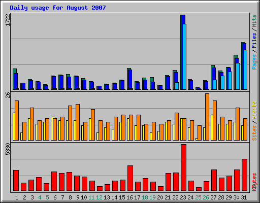 Daily usage for August 2007